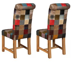 Pair of Carlton Furniture Windermere Rollback Chairs Patchwork Leather Wool Mix | Shackletons