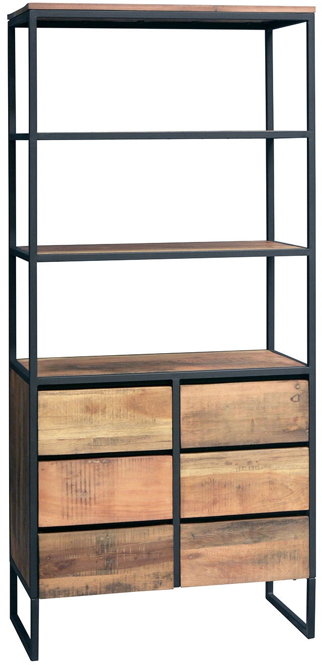 Carlton Furniture Java Sleeper Wood & Black Iron 6 Drawer Bookcase