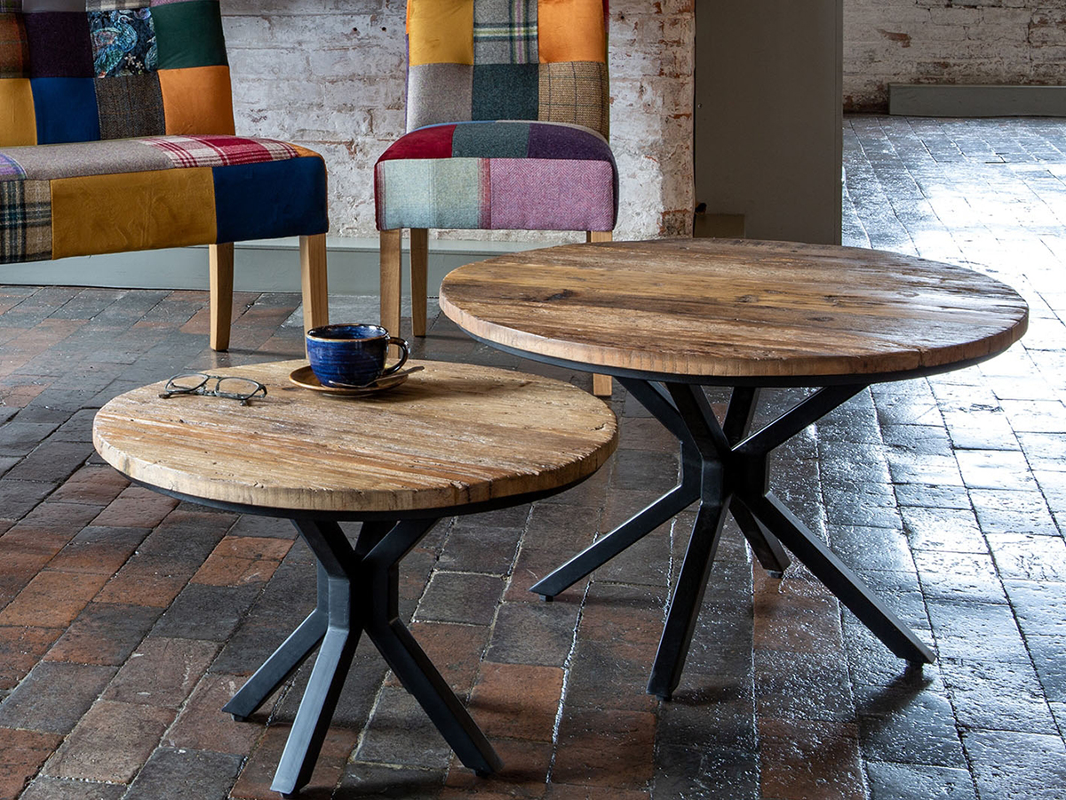 Carlton Furniture Java Sleeper Wood & Black Iron Round Coffee Table Set of 2