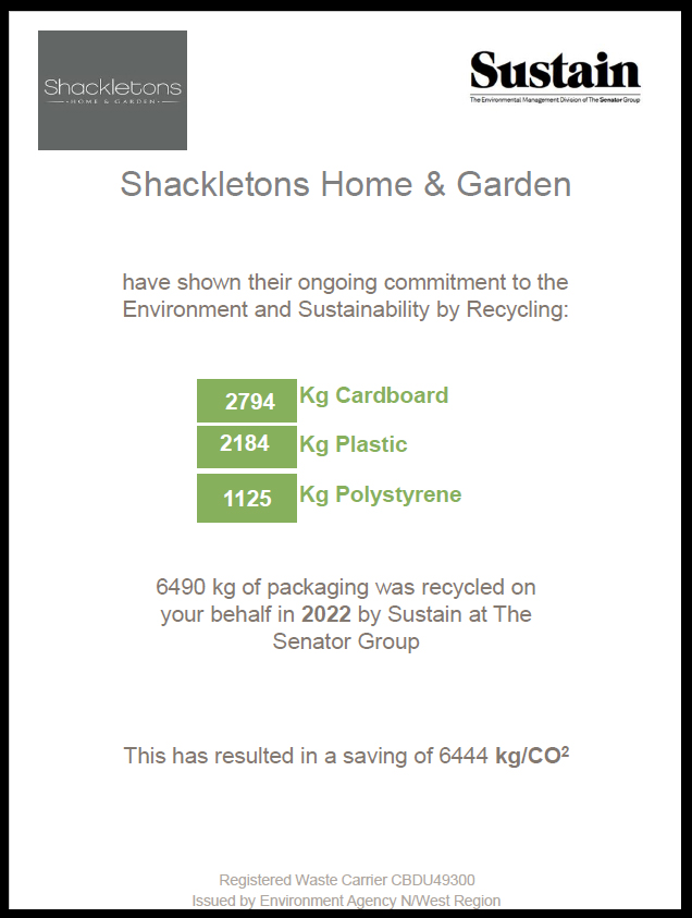 Shackletons 2022 Recycling Certificate | Shackletons