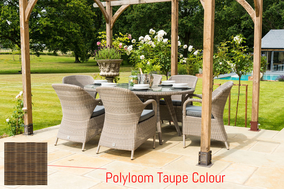 4 Seasons Outdoor Sussex Oval 6 Seat Dining Set in Polyloom Taupe Weave
