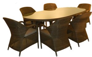 4 Seasons Outdoor Sussex Oval 6 Seat Dining Set in Polyloom Taupe Weave | Shackletons