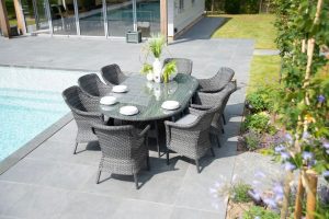 4 Seasons Outdoor Boston Oval 8 Seat Dining Set in Charcoal Weave | Shackletons