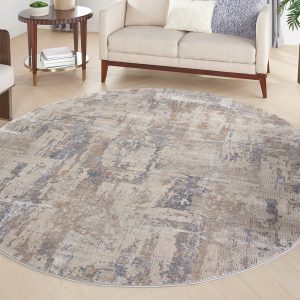 Nourison Rugs   Rustic Textures Circular RUS06 Rug in Beige  Grey   16m x 16m | Shackletons