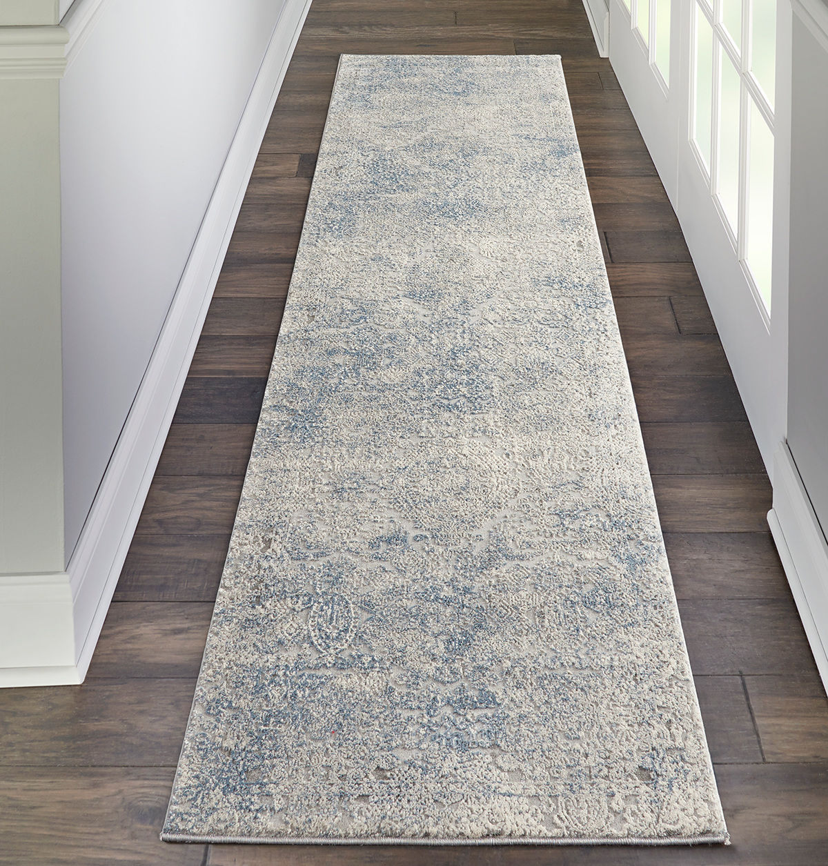 Nourison Rugs - Rustic Textures Runner RUS09 Rug in Ivory / Light Blue - 2.3m x 0.66m