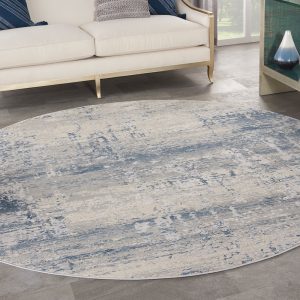 Nourison Rugs   Rustic Textures Circular RUS10 Rug in Ivory  Blue   16m x 16m | Shackletons