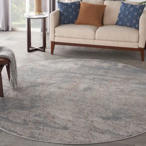 Nourison Rugs   Rustic Textures Circular RUS15 Rug in Grey  Blue   24m x 24m | Shackletons