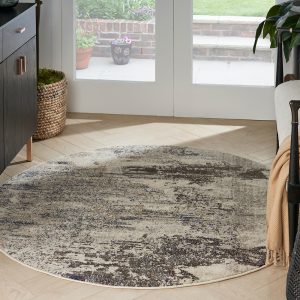 Nourison Rugs Celestial Round Rug 122m x 122m in Ivory Grey | Shackletons