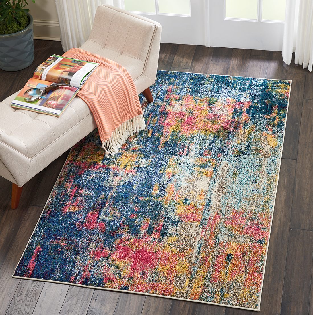 Nourison Rugs Celestial Rectangular Rug - 3.2m x 2.39m in Blue Yellow