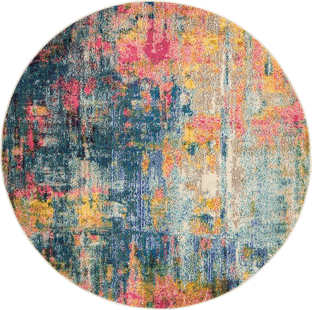 Nourison Rugs Celestial Round Rug - 1.22m x 1.22m in Blue Yellow