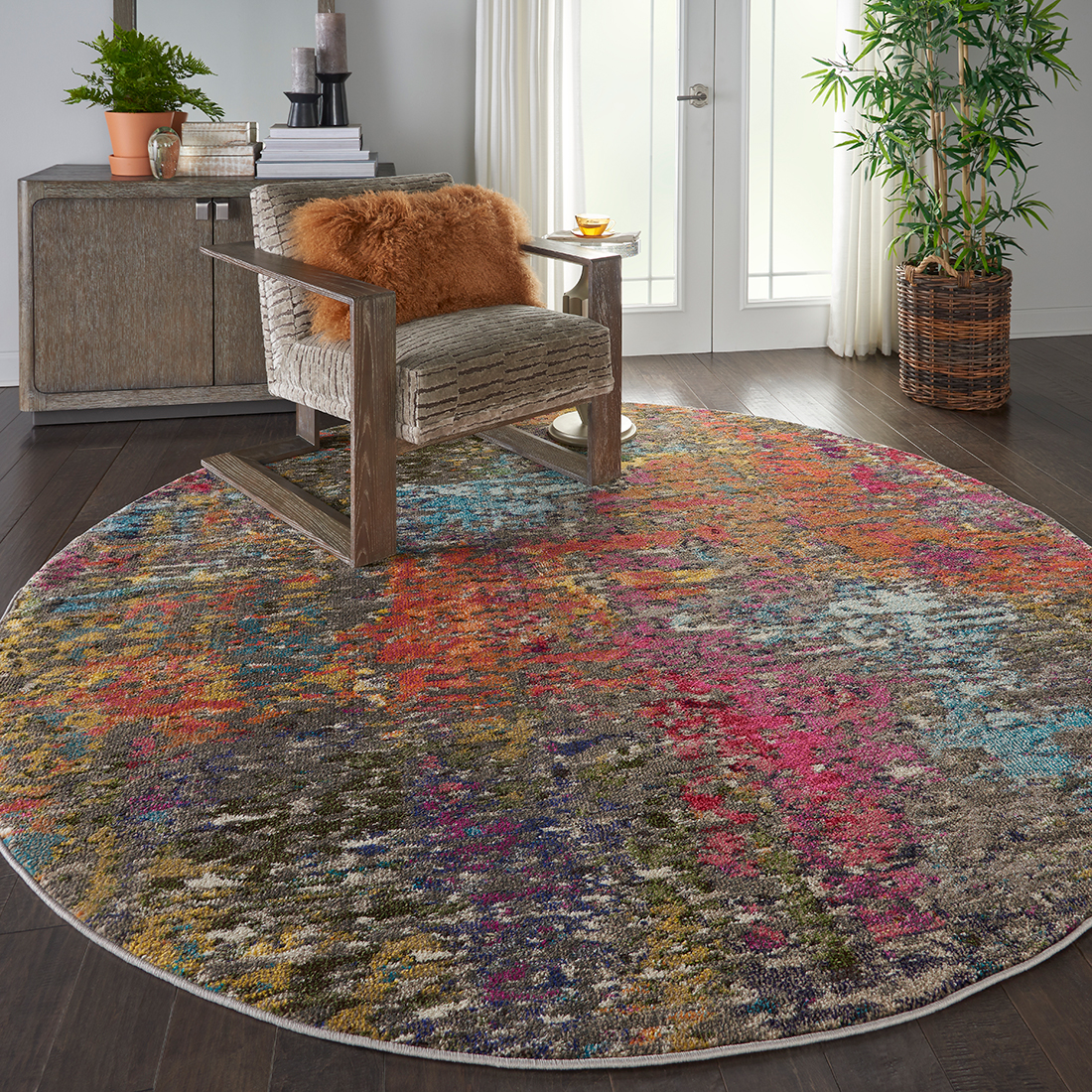 Nourison Rugs Celestial Round Rug - 1.22m x 1.22m in Sunset