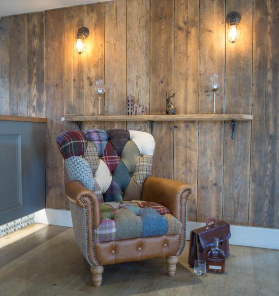 Gotham Patchwork Armchair with Harris Tweed Fabric Sides