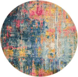 Nourison Rugs Celestial Round Rug 239m x 239m in Blue Yellow | Shackletons
