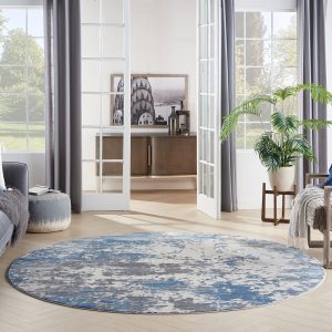 Nourison Rugs   Rustic Textures Circular RUS08 Rug in Grey  Blue   16m x 16m | Shackletons