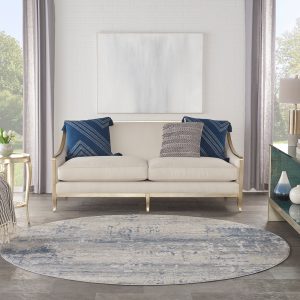 Nourison Rugs   Rustic Textures Circular RUS10 Rug in Ivory  Blue   24m x 24m | Shackletons