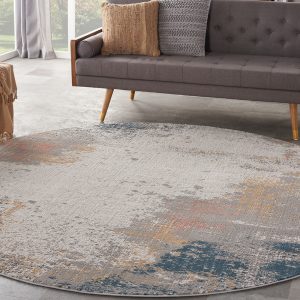 Nourison Rugs   Rustic Textures Circular RUS13 Rug in Grey  Blue   24m x 24m | Shackletons