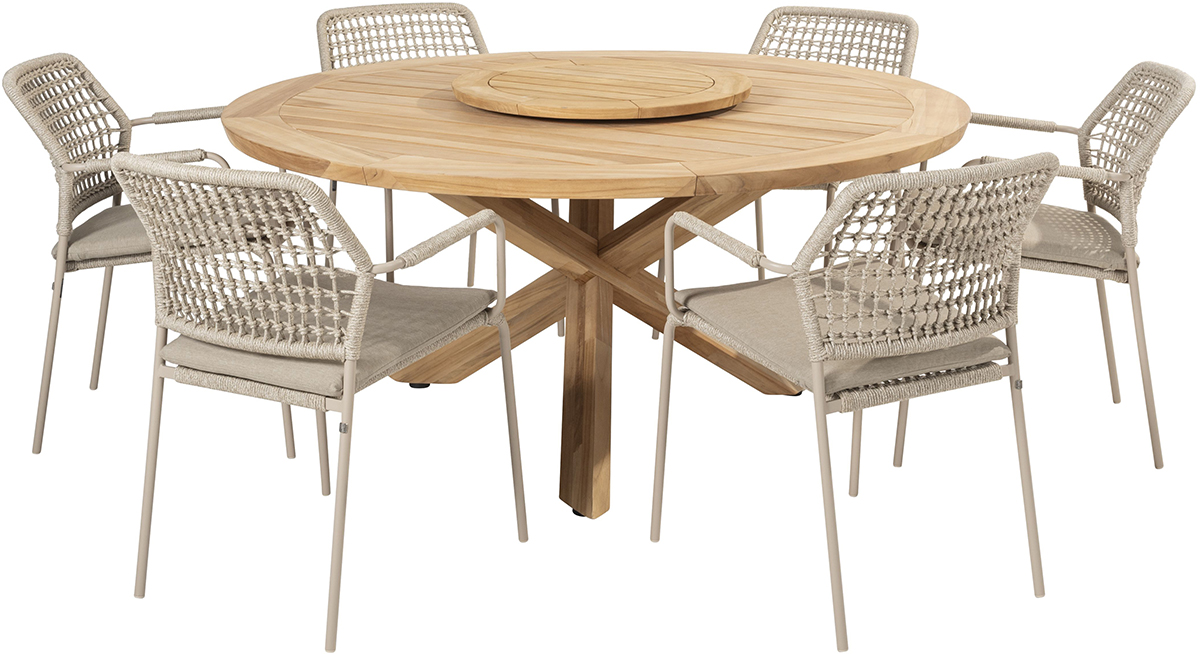 4 Seasons Outdoor Barista 6 Seat Dining Set in Latte
