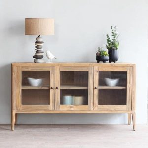 Carlton Furniture Arch 3 Door Sideboard in Recycled Teak with Glass | Shackletons