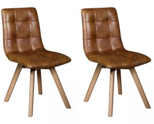 Pair of Carlton Furniture in Dolomite Dining Chairs in Cerato Brown Leather | Shackletons