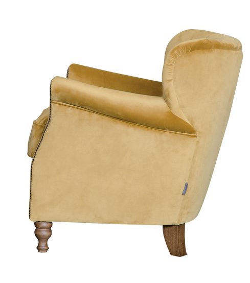 Alexander & James Percy Chair in Plush Turmeric with Weathered Oak Feet