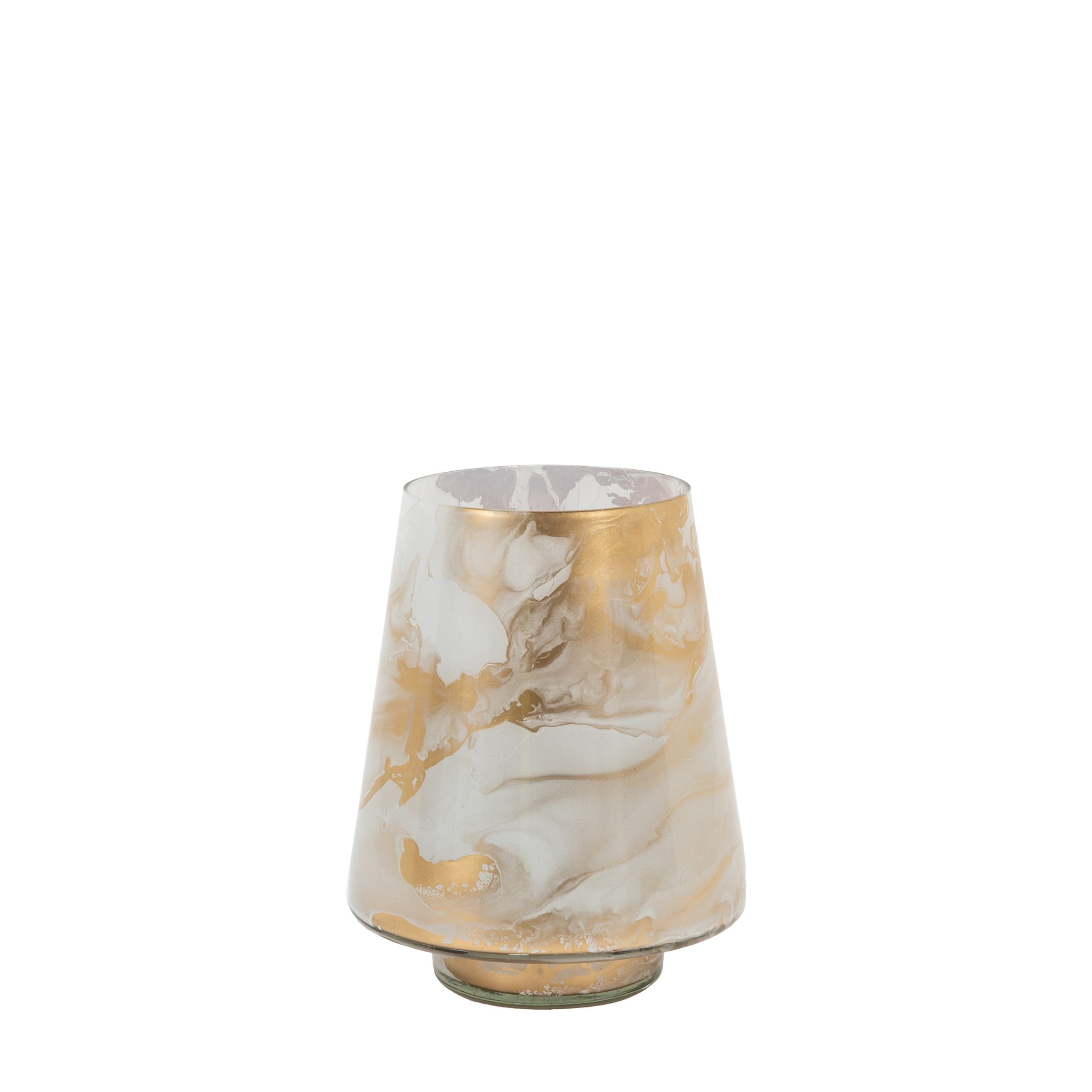 Gallery Direct Marbled Hurricane Small Gold White Candle Holder