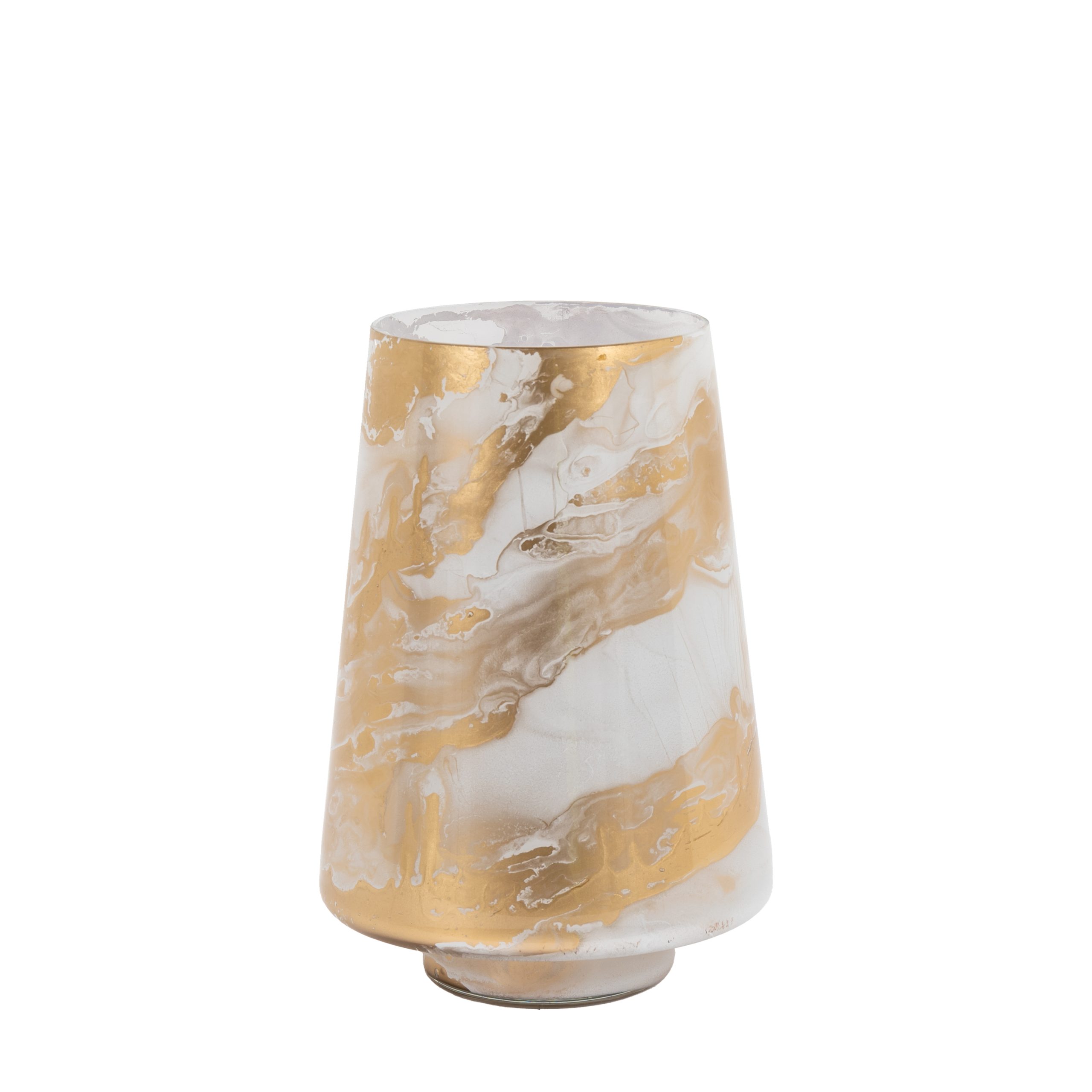 Gallery Direct Marbled Hurricane Medium Gold White Candle Holder