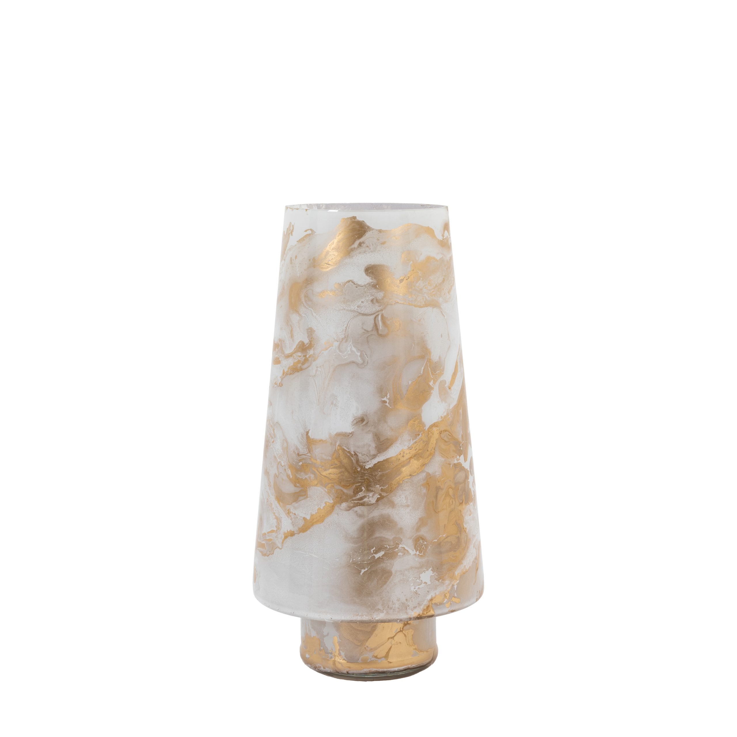 Gallery Direct Marbled Hurricane Large Gold White Candle Holder