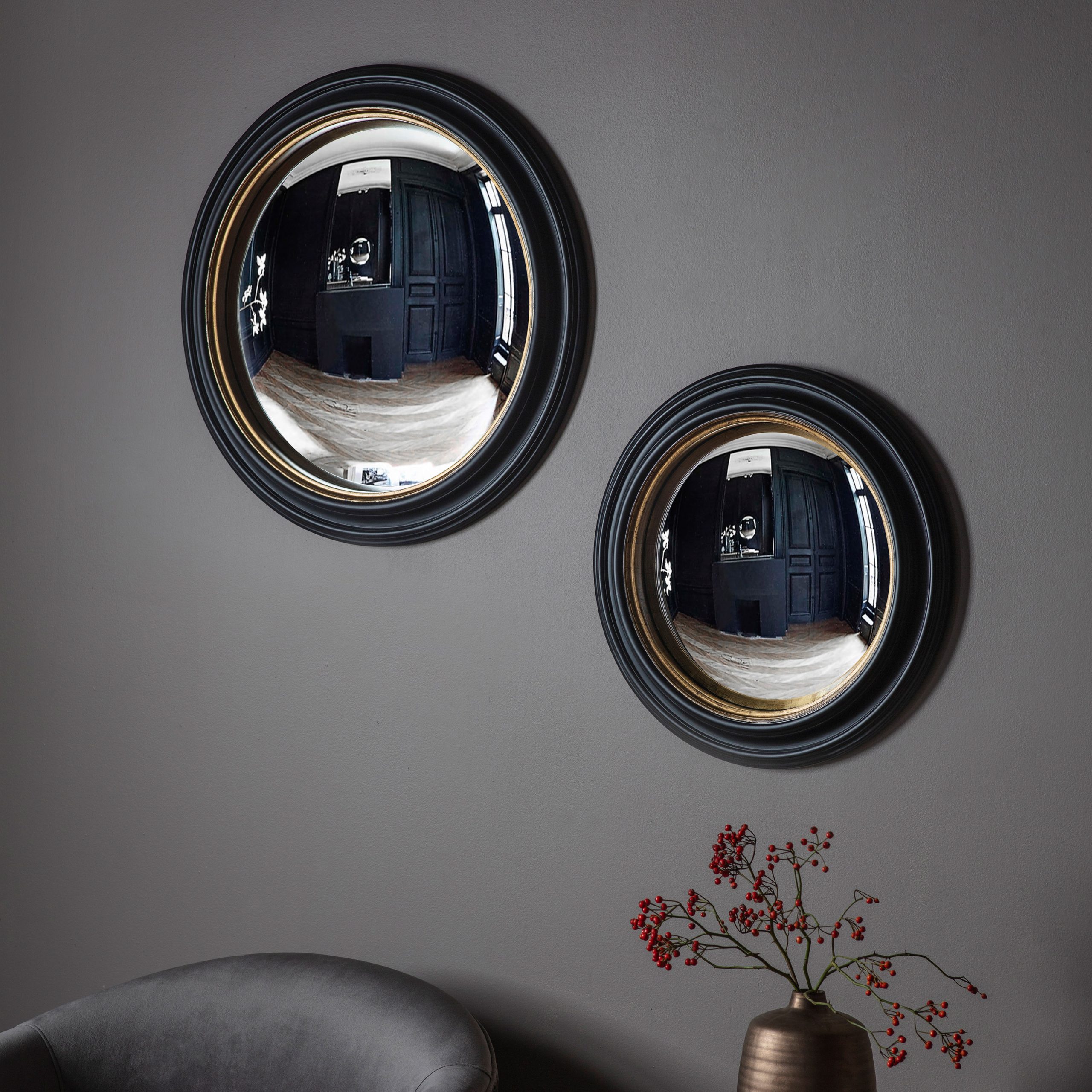 Gallery Direct Rockbourne Convex Mirror Black Gold | Shackletons