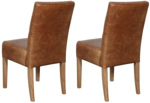 Pair of Carlton Furniture Colin Chairs Cerato Leather Brown with Grey Oiled Legs | Shackletons