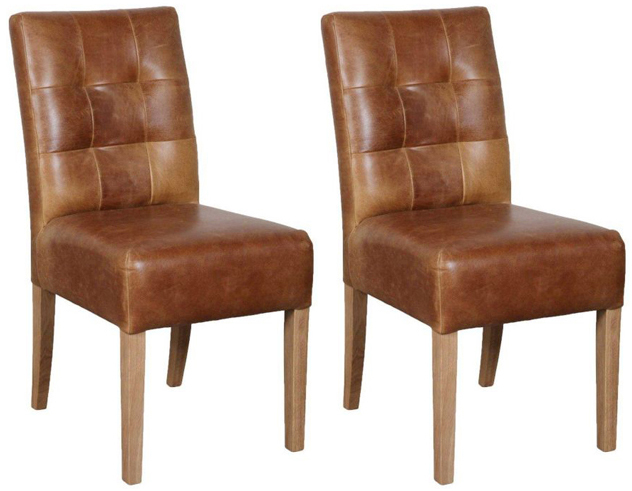 Pair of Carlton Furniture - Colin Chairs - Cerato Leather Brown with Grey Oiled Legs