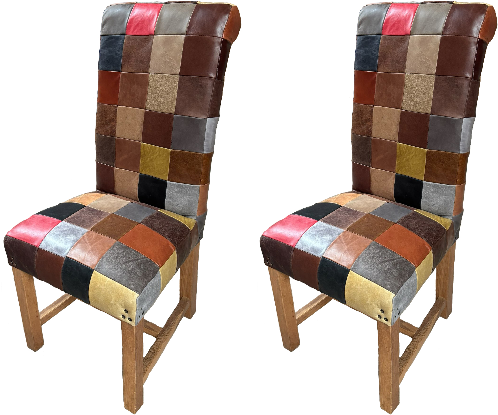 Pair of Carlton Furniture - Windermere Rollback Chairs Patchwork Full Leather - Assorted Leathers