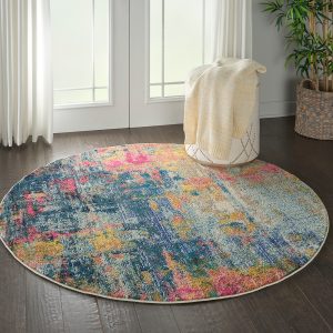 Nourison Rugs Celestial Round Rug   122m x 122m in Blue Yellow | Shackletons
