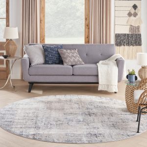 Nourison Rugs   Rustic Textures Circular RUS01 Rug in Grey  Beige   16m x 16m | Shackletons