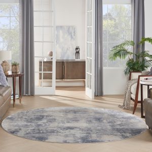 Nourison Rugs   Rustic Textures Circular RUS02 Rug in Blue  Ivory   16m x 16m | Shackletons