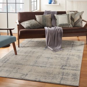 Nourison Rugs Rustic Textures Rectanglular RUS06 Rug in Ivory Blue 22m x 16m | Shackletons