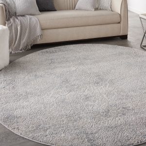 Nourison Rugs   Rustic Textures Circular RUS09 Rug in Ivory  Light Blue   16m x 16m | Shackletons