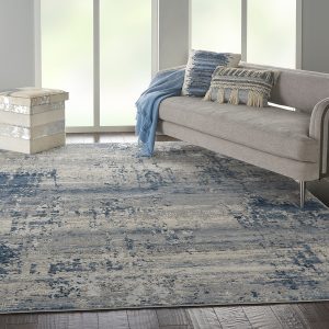 Nourison Rugs   Rustic Textures Rectanglular RUS10 Rug in Ivory  Blue   39m x 28m | Shackletons