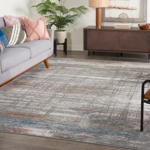 Nourison Rugs Rustic Textures Rectanglular RUS12 Rug in Grey Multicolour 32m x 24m | Shackletons
