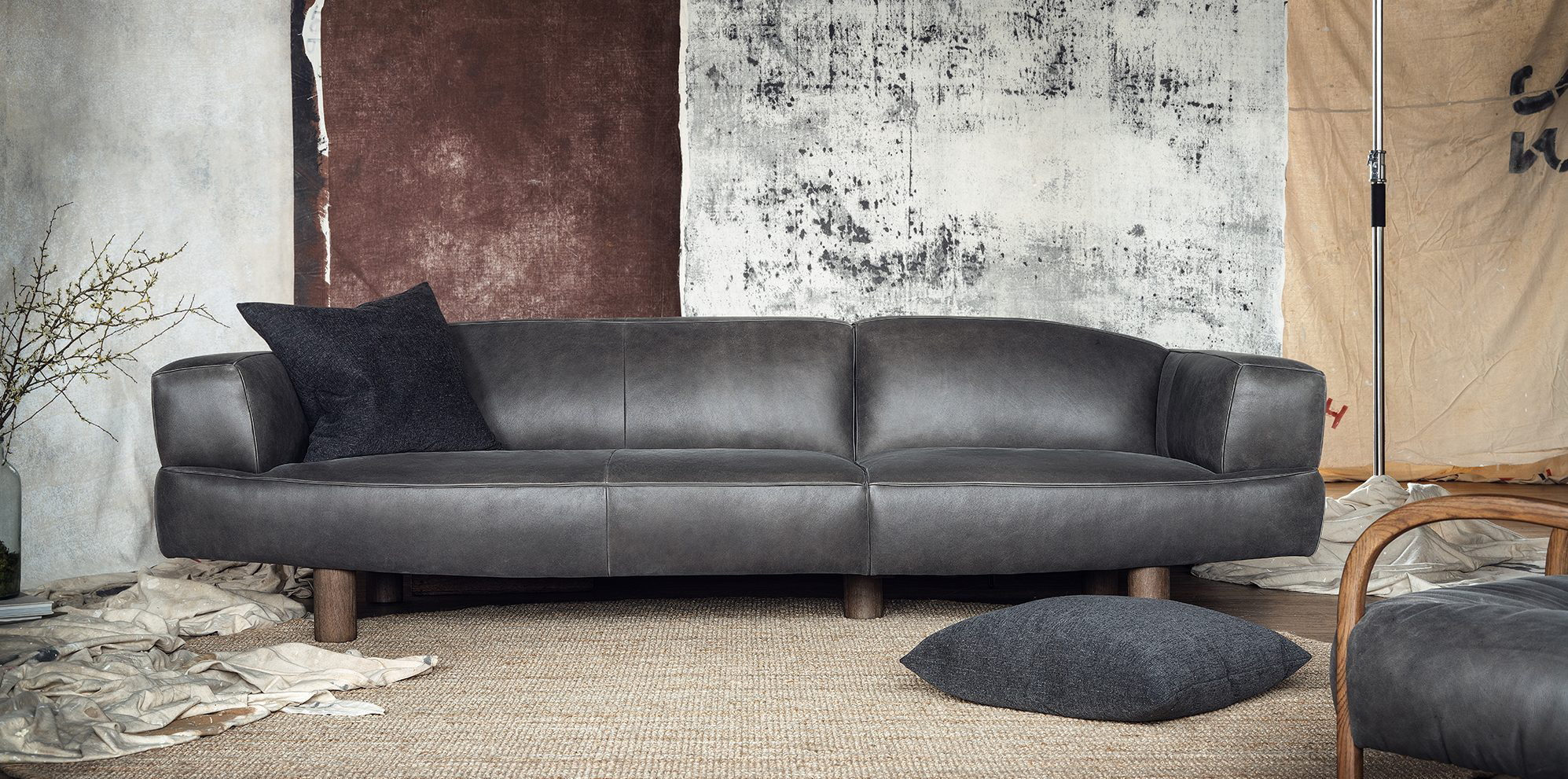 Alexander & James Asymmetry 4 Seater Split Sofa in Native Charcoal