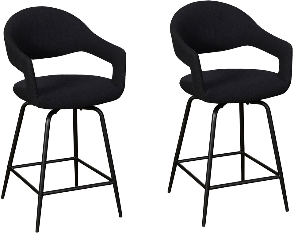 Pair of Baker Jasmine Bar Chairs - Black Boucle