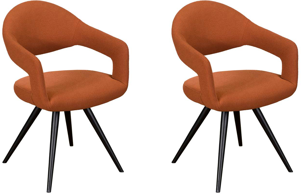 Pair of Baker Jasmine Dining Chairs - Orange Boucle