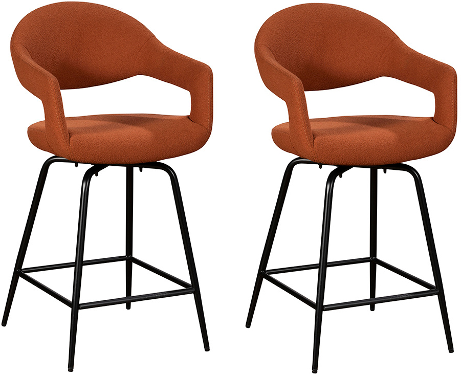 Pair of Baker Jasmine Bar Chairs - Orange Boucle