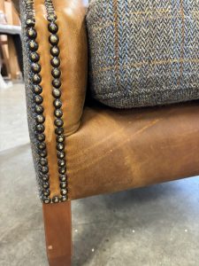 Wing Armchair in Cerato Leather and Moreland Harris Tweed WAREHOUSE CLEARANCE | Shackletons