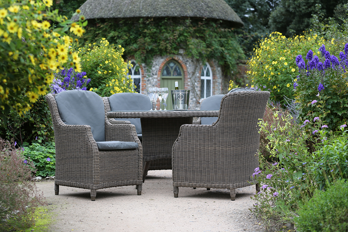 4 Seasons Outdoor Brighton 150cm Round 4 Seat Dining Set in Pure Weave