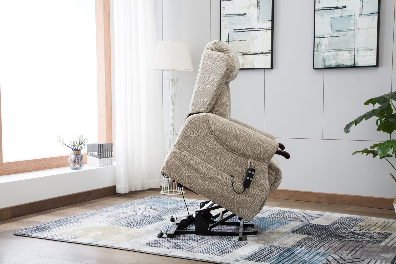 Global Furniture Alliance Denmark Riser Recliner Chair in Brushstroke Cream Fabric