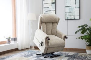 Denmark Riser Recliner Chair in Brushstroke Cream Fabric | Shackletons