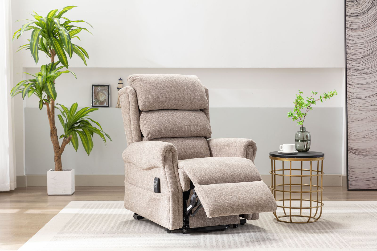 Global Furniture Alliance Luxembourg Riser Recliner Chair in Cha Cha Oat Fabric