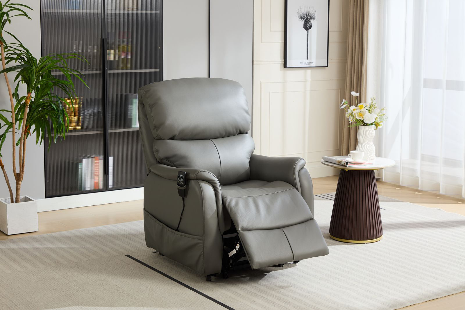 Global Furniture Alliance Normandy Riser Recliner Chair in Dark Grey Leather