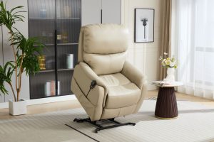 Global Furniture Alliance Normandy Riser Recliner Chair in Latte Leather | Shackletons