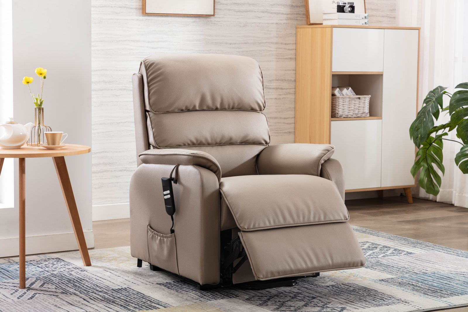 Global Furniture Alliance Valencia Riser Recliner Chair in Pebble Plush Fabric